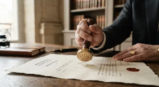 Sceau notarial apposé sur un acte authentique par l'Étude Durant